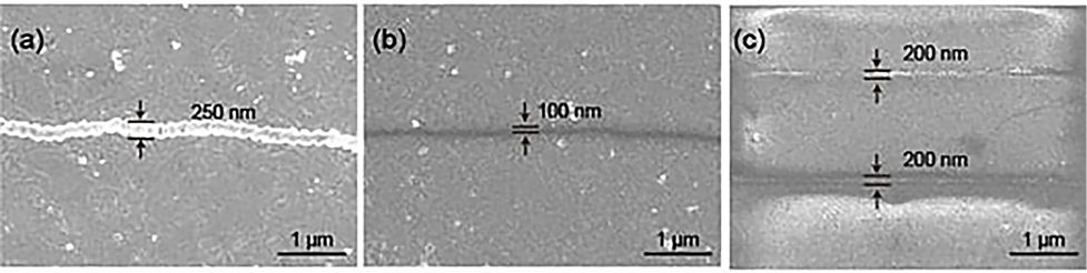 図３ (a) CaCO3 nanowire (b) p-HB:PSS nanowire (c) Parallel Ag nanowire array