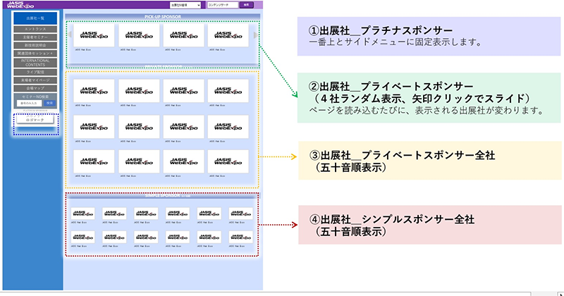 プラン別に各出展社のロゴを配置する出展社一覧